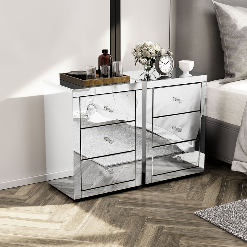 3 drawer mirrored nightstand hotsell